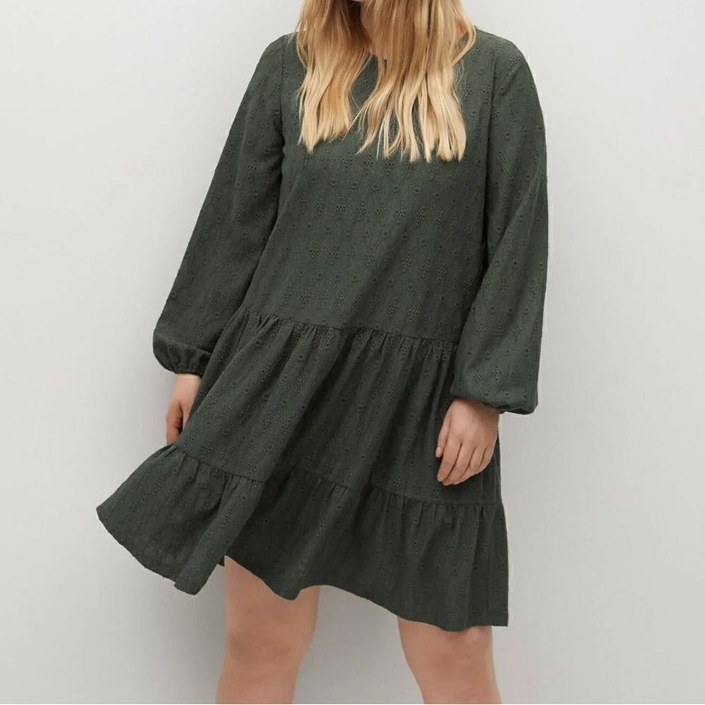 Violeta by Mango - Flared Short Dress Dark Green babydoll in 3XL